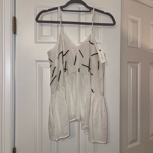 Anthropology Amit Aggarwal babydoll Spaghetti Strap White Embroidered (size M)